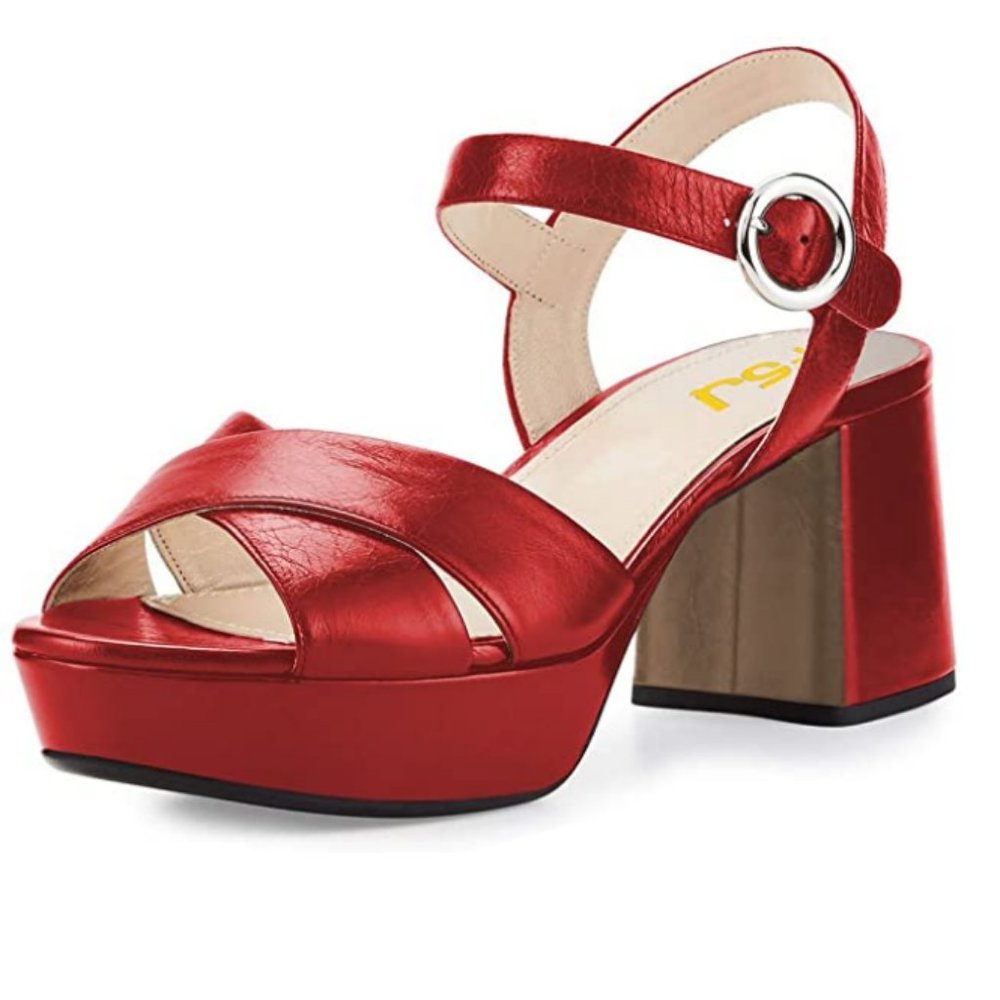 FSJ Summer Ankle Strap Chunky Heel Sandals Peep